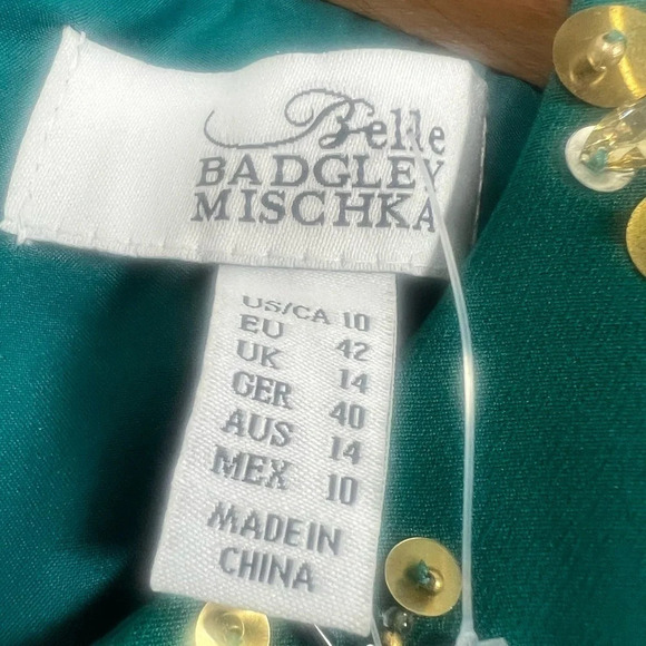 BADGLEY MISCHKA Bold Green and Sequins Beaded Neckline NEW WITH TAGS - Picture 7 of 11